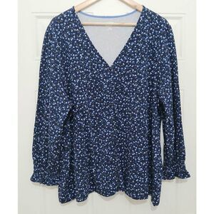 Lands end womens 2xl top blue green floral stretch button front Longsleeve Soft